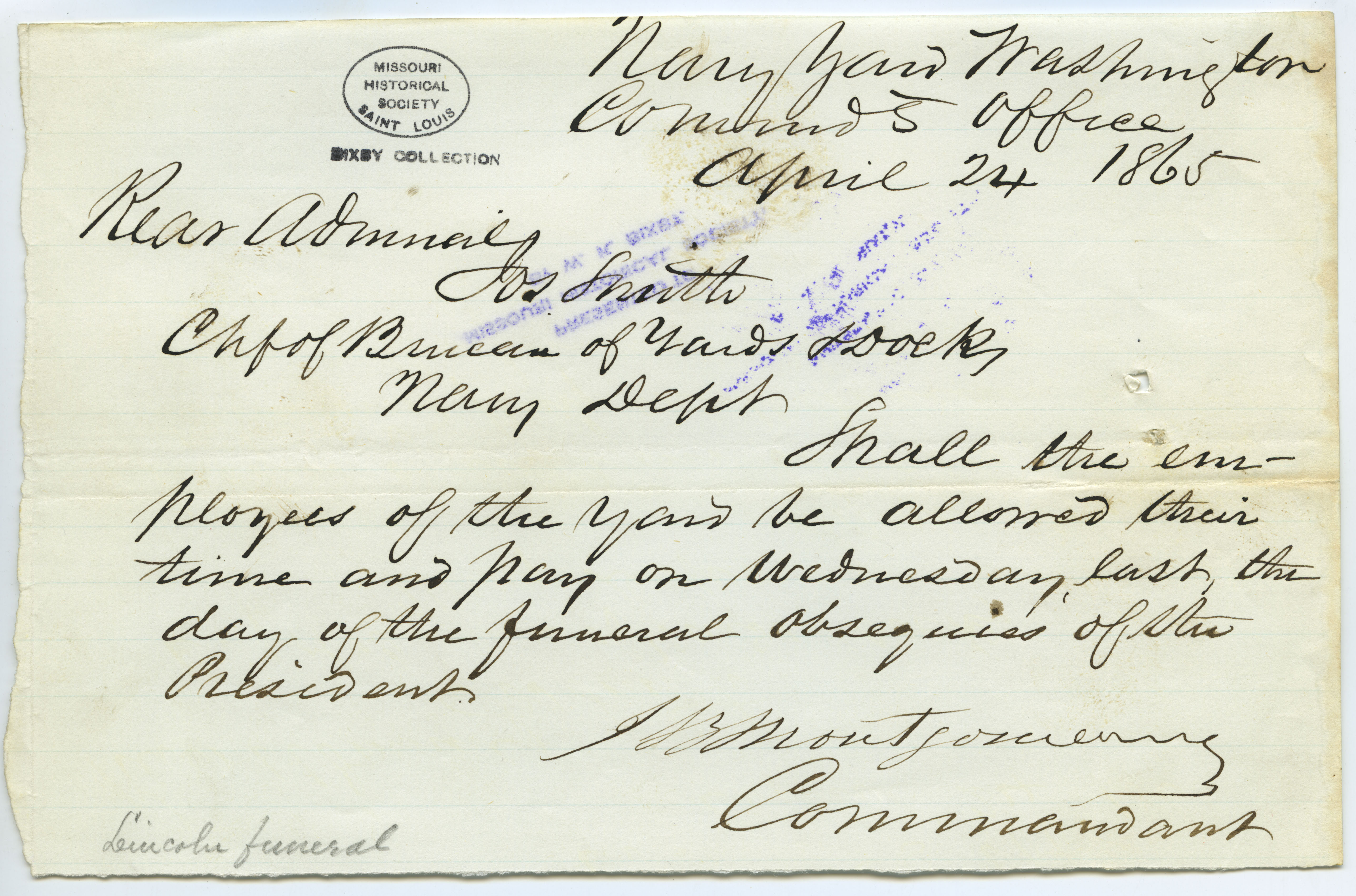 Contemporary Copy Of Telegram Of J.B. Montgomery, Commandant, Navy Yard ...